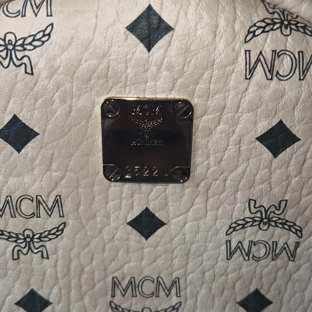 MCM Beige and Black Logo Backpack